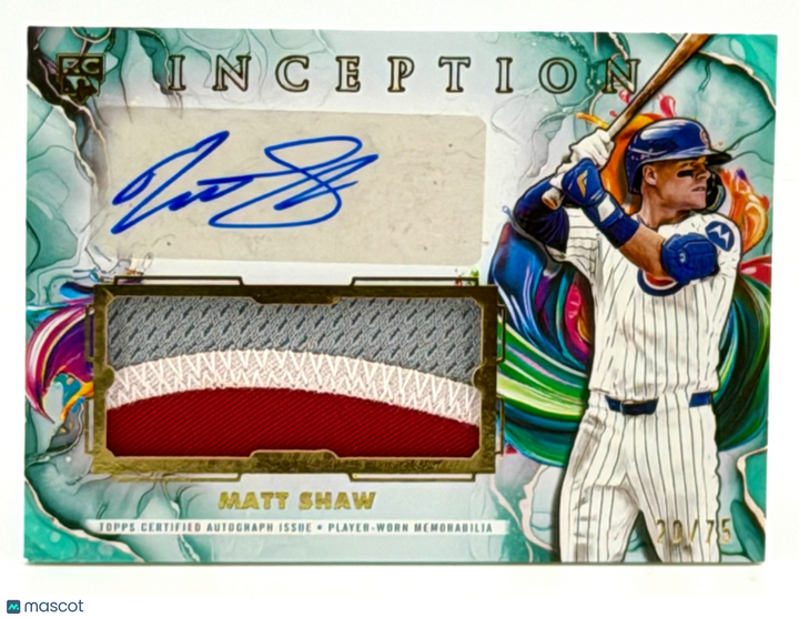 2025 Topps Inception #IAPC-MS Matt Shaw (RC) RPA (20/75) AQUA Rookie Patch Auto