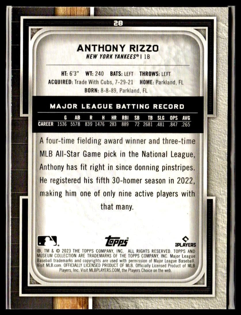 2023 Topps Museum Collection #28 Anthony Rizzo