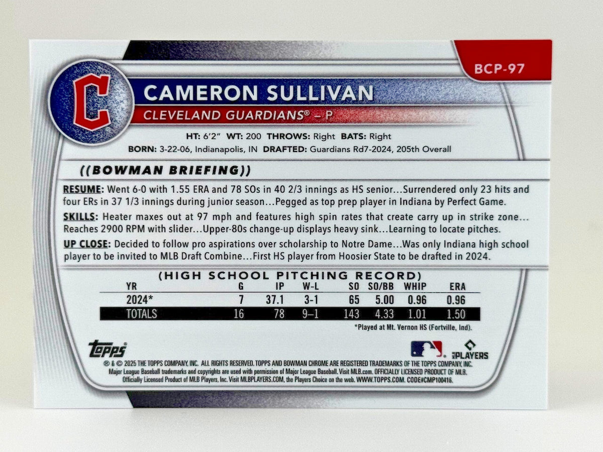 2025 Bowman #BCP-97 1st Bowman RayWave Refractor (106/399) Cameron Sullivan