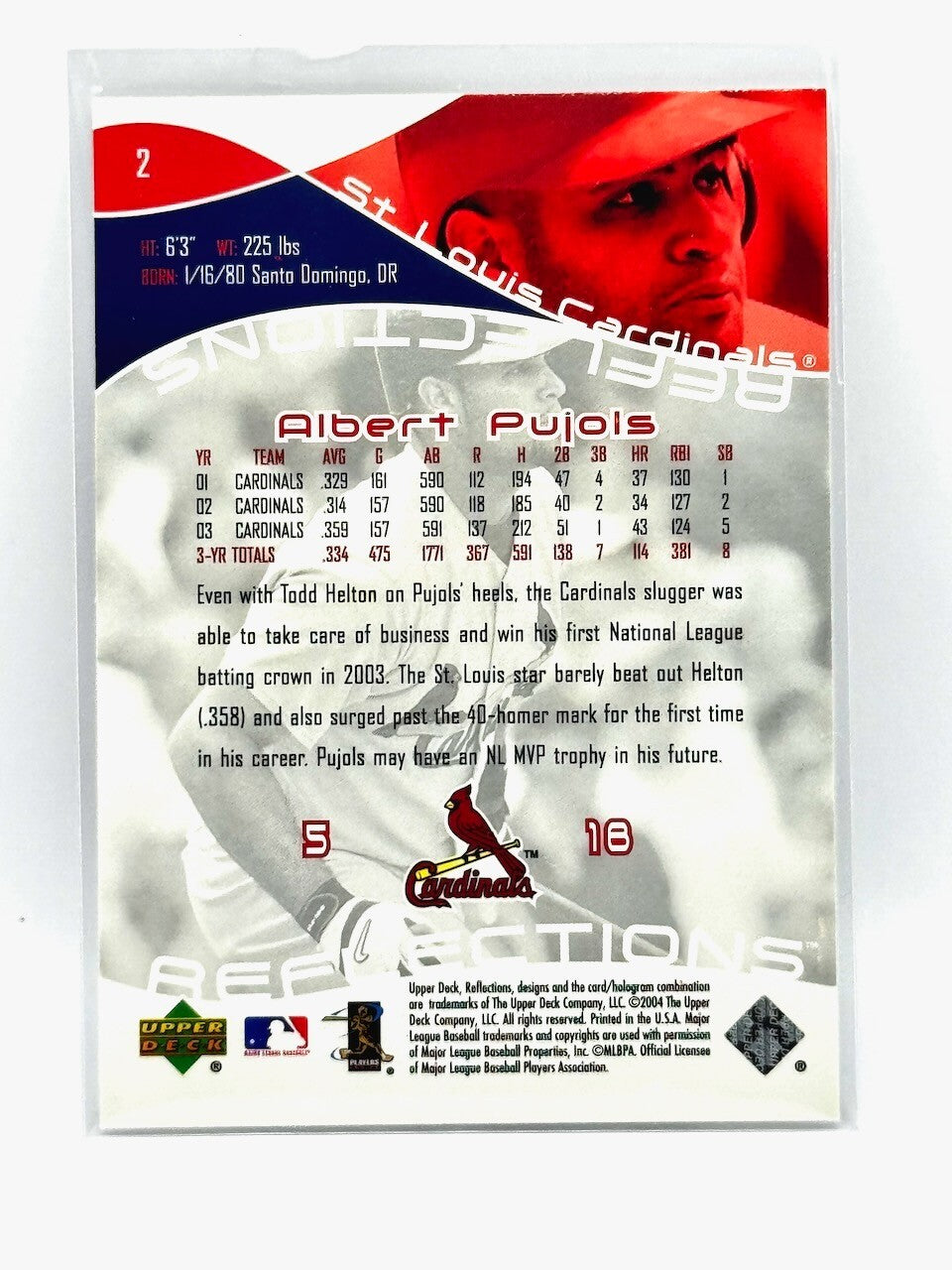 2004 UPPER DECK REFLECTIONS - #2 ALBERT PUJOLS - CARDINALS