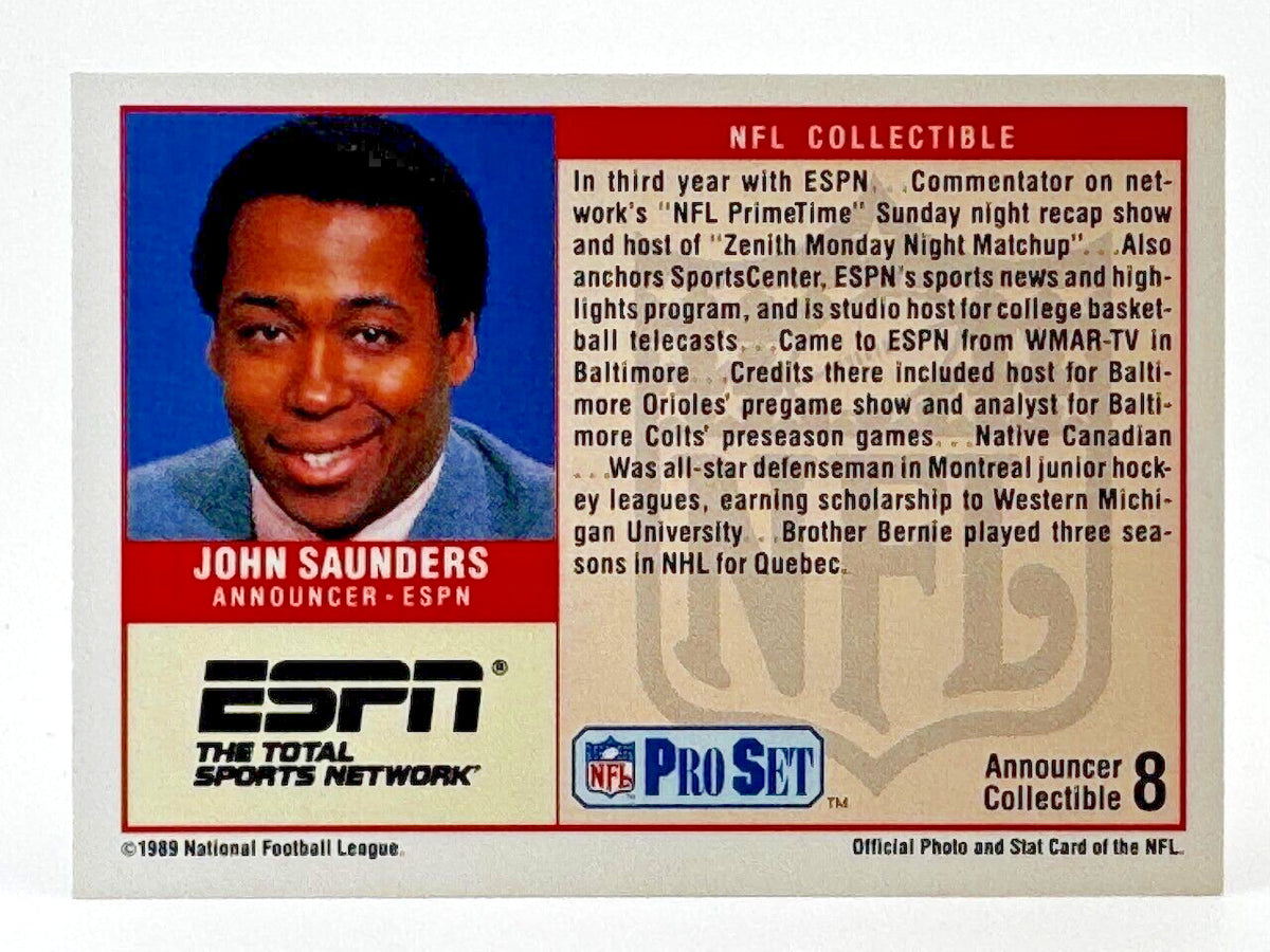 1989 Pro Set ESPN Announcer Collectible #8 - John Saunders