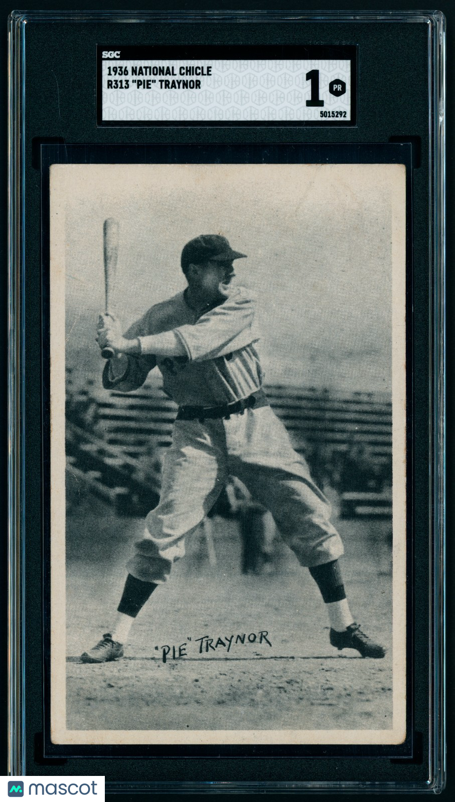 1936 R313 National Chicle - Pie Traynor HOF - SGC - Stamped, Centered