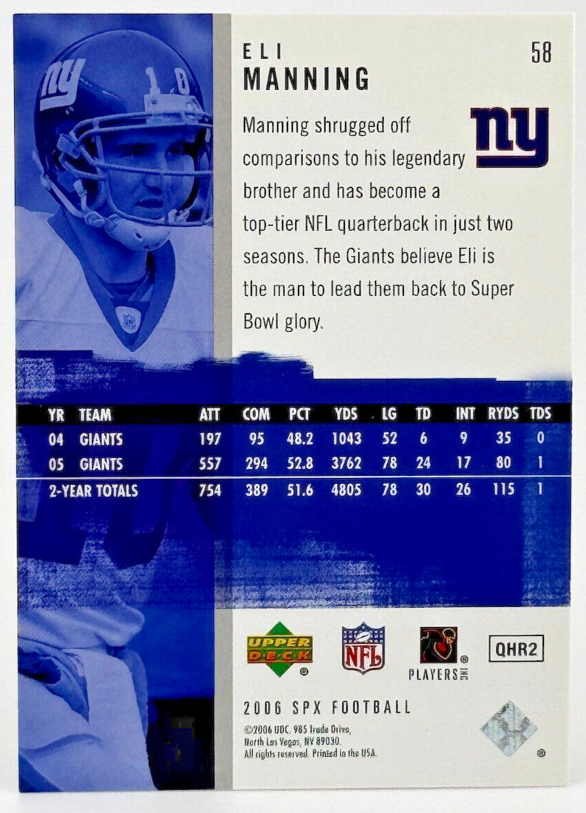 2006 Upper Deck SPX Eli Manning #58 Holo Football Card New York Giants