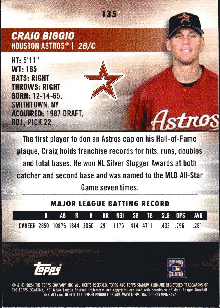 2024 Topps Stadium Club - Red Foil - #135 Craig Biggio (HOF) Astros