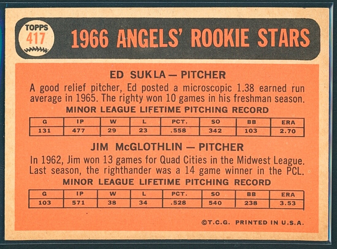 ⚾️ 1966 Topps - 1966 Rookie Stars Jim McGlothlin, Ed Sukla #417 (RC) VGEX - CTR