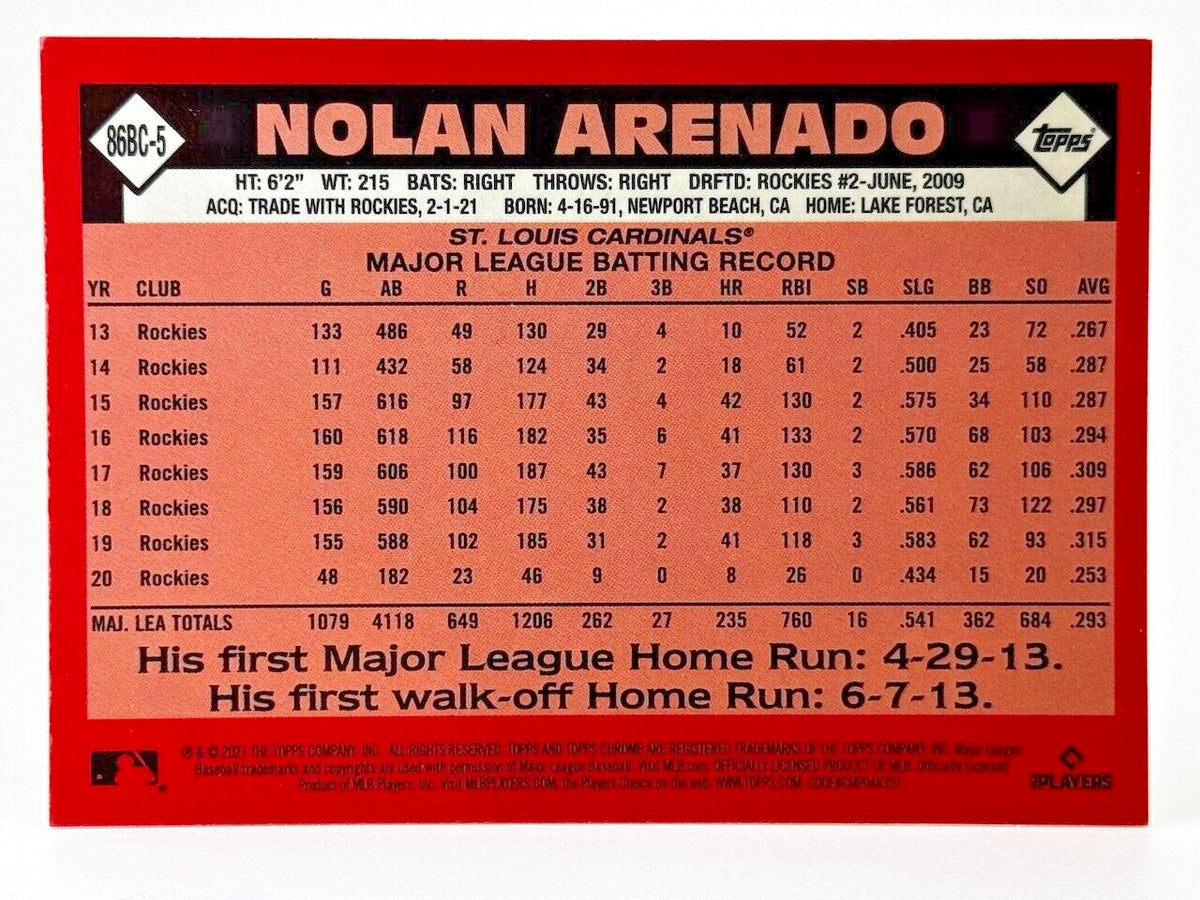 2021 Topps Chrome - 1986 Topps Baseball #86BC-5 Nolan Arenado