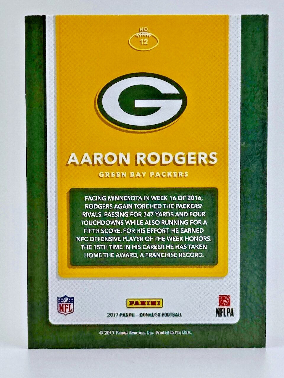 2017 Donruss #12 Dominator - Aaron Rodgers - Packers