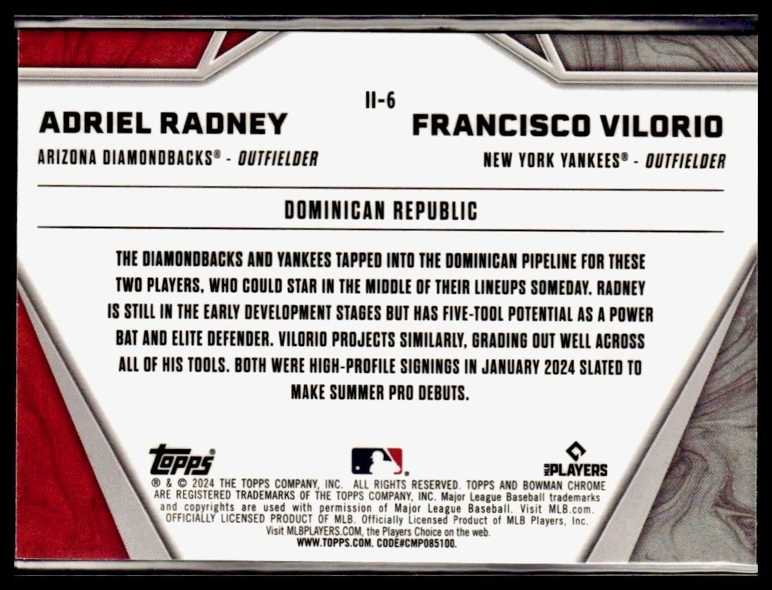 2024 Bowman Chrome #II-6 Francisco Vilorio / Adriel Radney International Impact