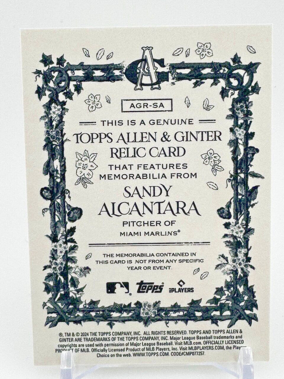 2024 Allen & Ginter Game Used Memorabilia #AGR-SA (MEM) Sandy Alcantara Marlins