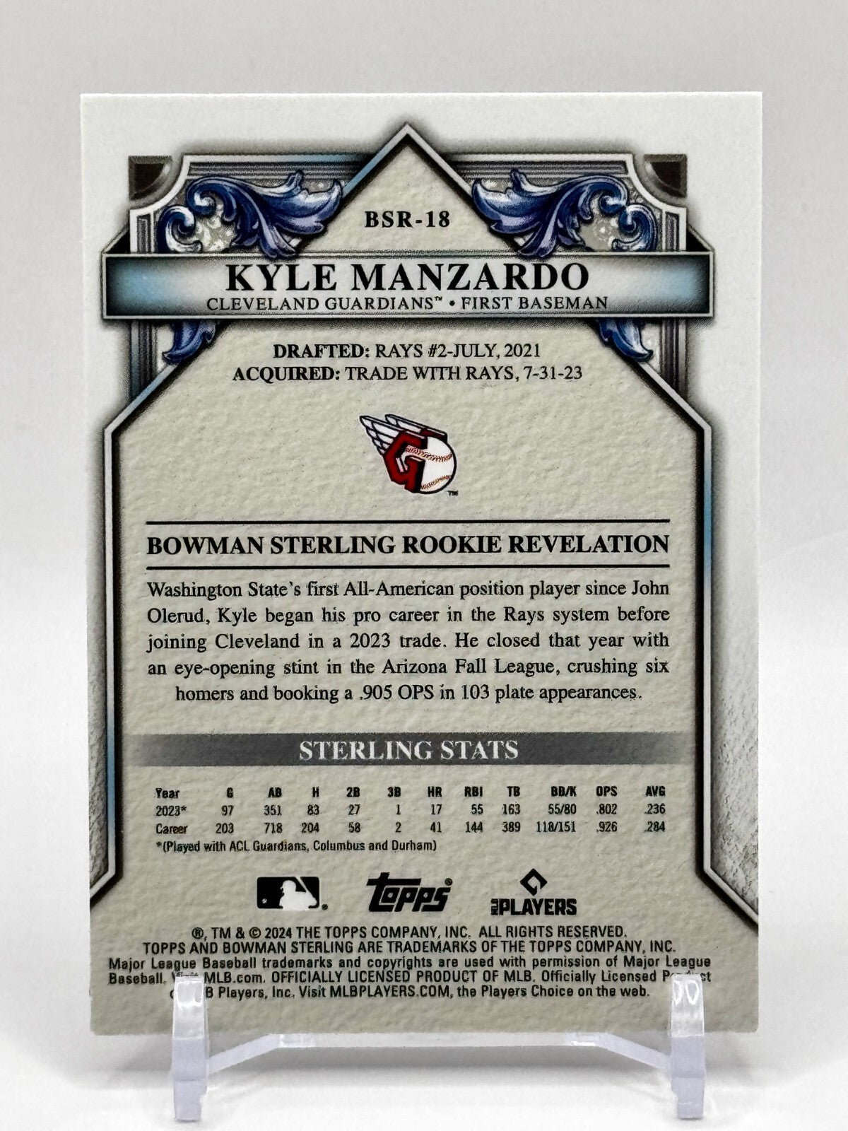 2024 BOWMAN STERLING ROOKIES (RC) #BSR-18 KYLE MANZARDO - GUARDIANS
