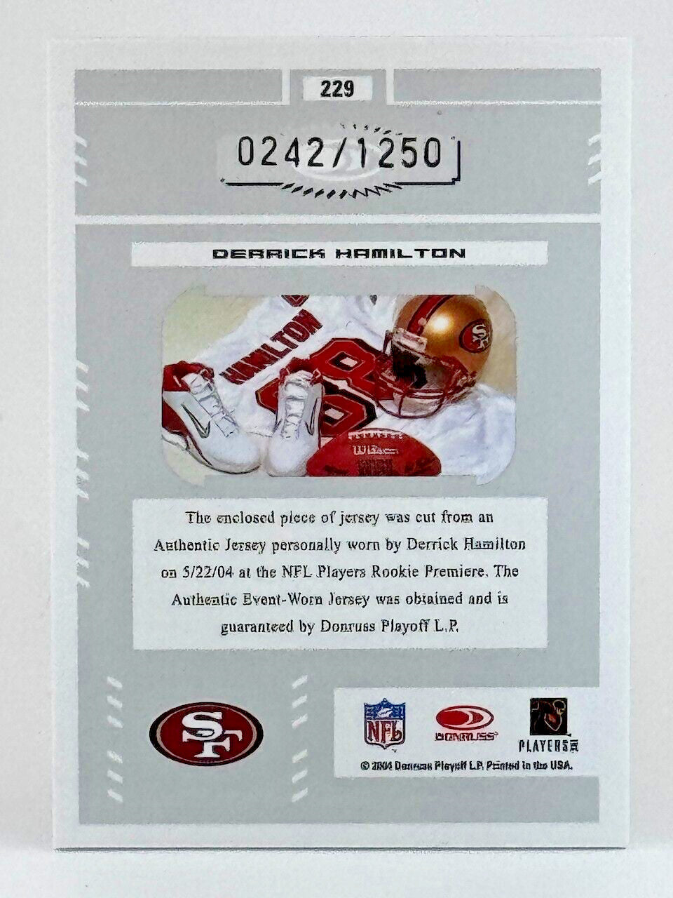 2004 Leaf Certified Materials #229 Derrick Hamilton (242/1250) 49ers