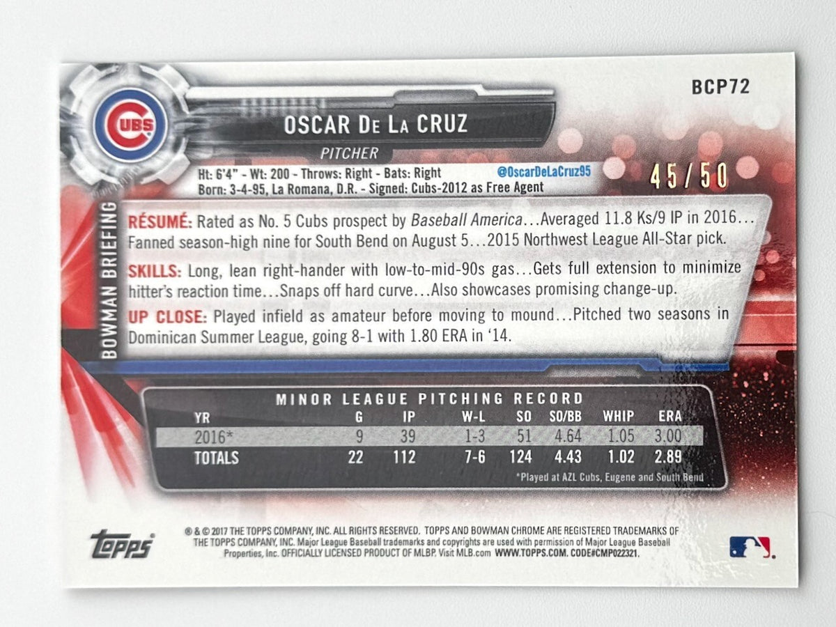 2017 Bowman Chrome GOLD SHIMMER REFRACTOR /50 Oscar De La Cruz #BCP72