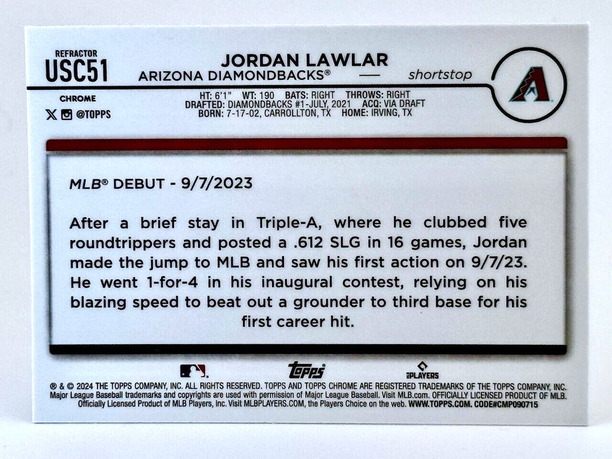 ⚾ 2024 Topps Chrome Update REFRACTOR Rookie Debut #USC51 Jordan Lawlar (RC)