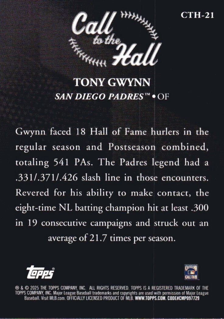 ⚾️ 2025 Topps Series 1 #CTH-21 Call To The Hall - Tony Gwynn (HOF) Padres