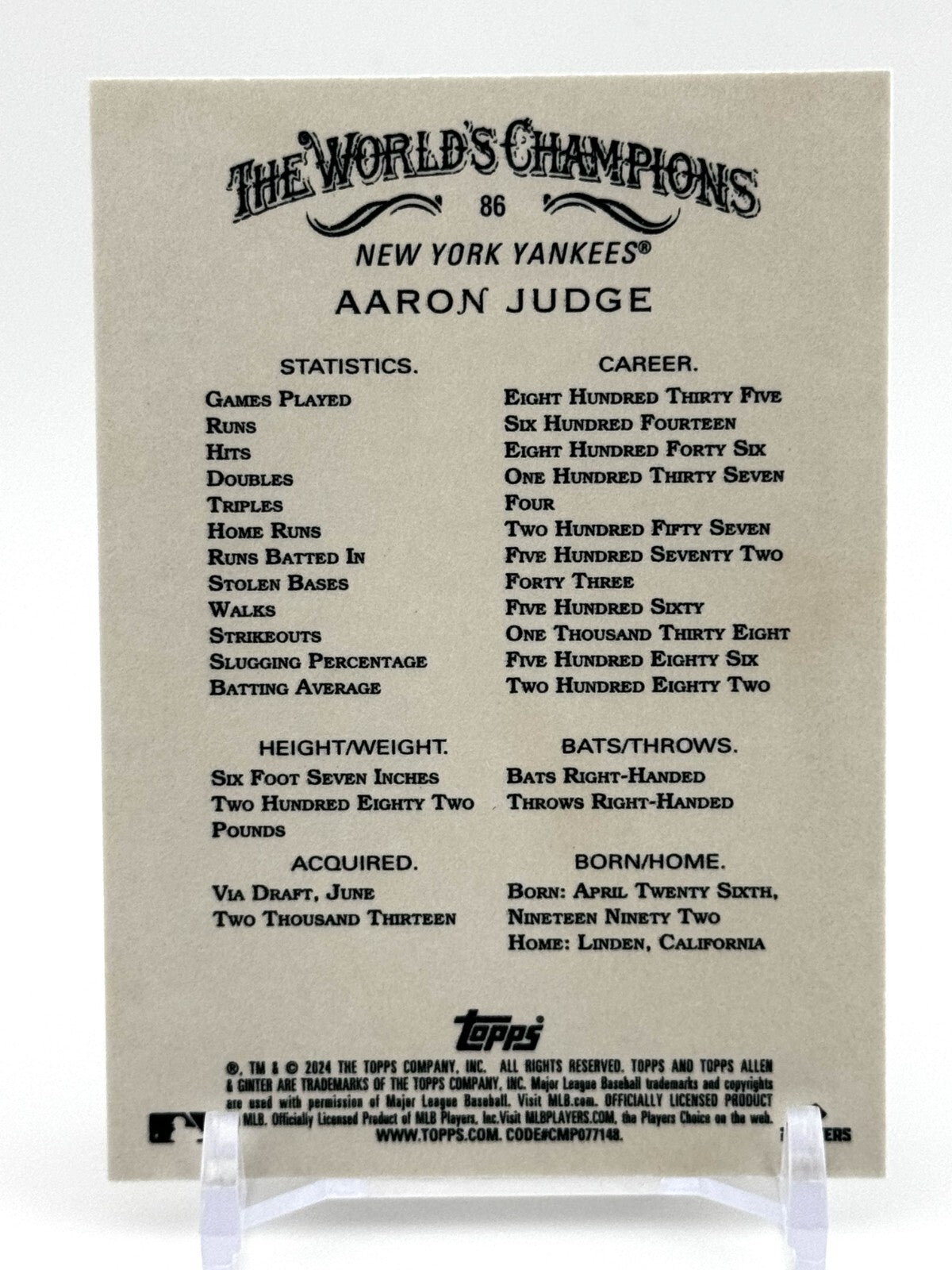 Aaron Judge 2024 Topps Allen & Ginter #86 NY YANKEES