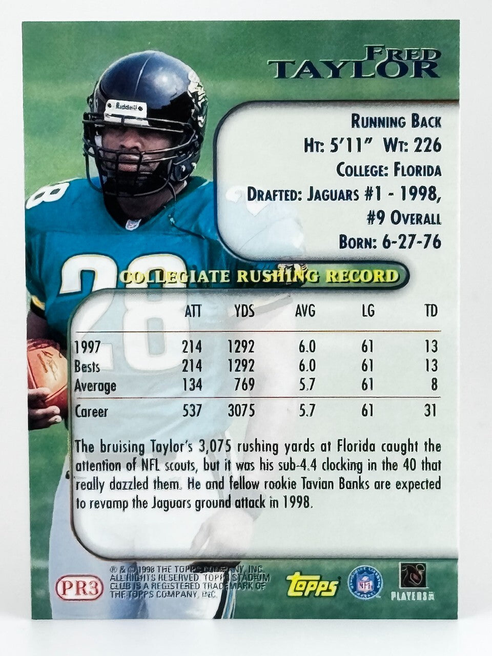 1998 Topps Prime Rookies #PR3 - Fred Taylor (RC)