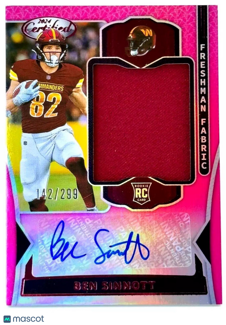 🏈 2024 Certified Freshman Fabric Mirror Auto Pink /299 (RC) Ben Sinnott - RPA