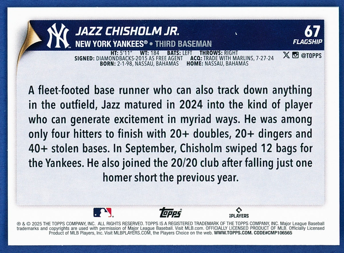 2025 Topps Flagship Collection #67 Jazz Chisholm Jr. - Yankees