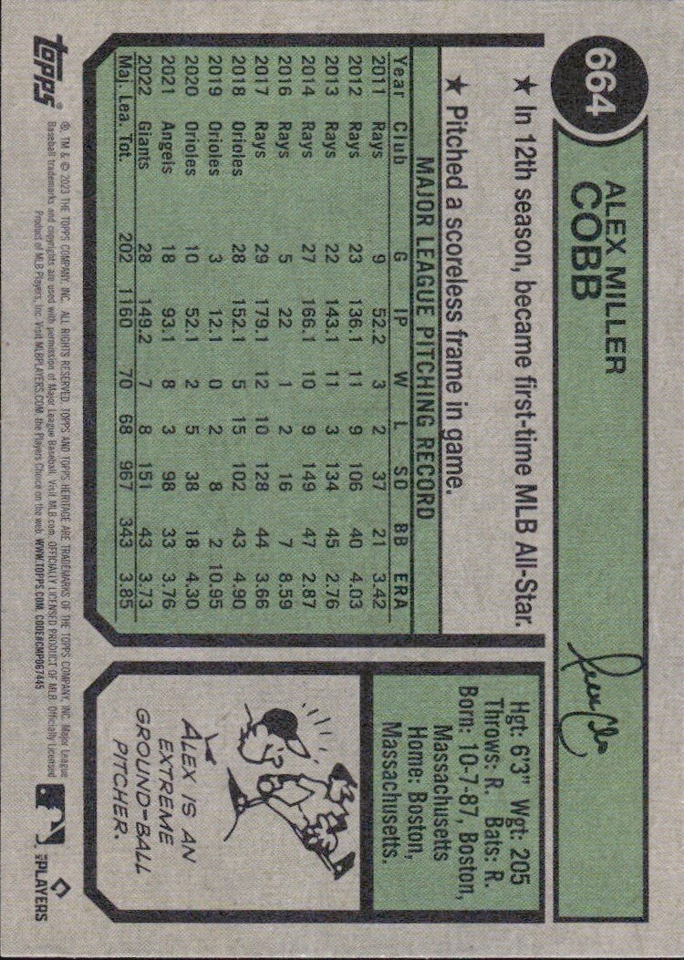 2023 Topps Heritage High Number - #664 Alex Cobb