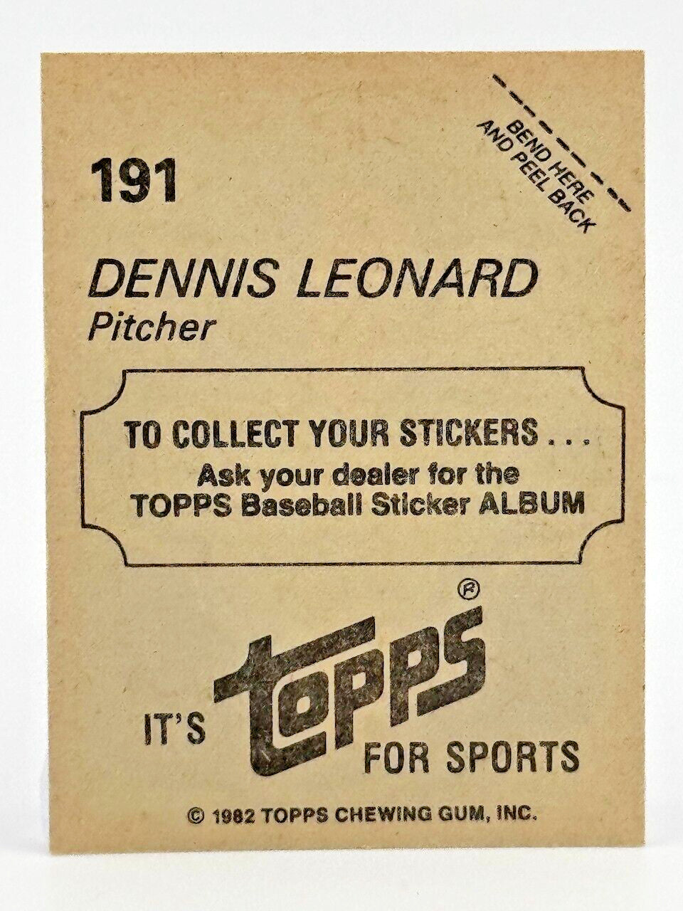 1982 Topps Stickers #191 - DENNIS LEONARD - Royals
