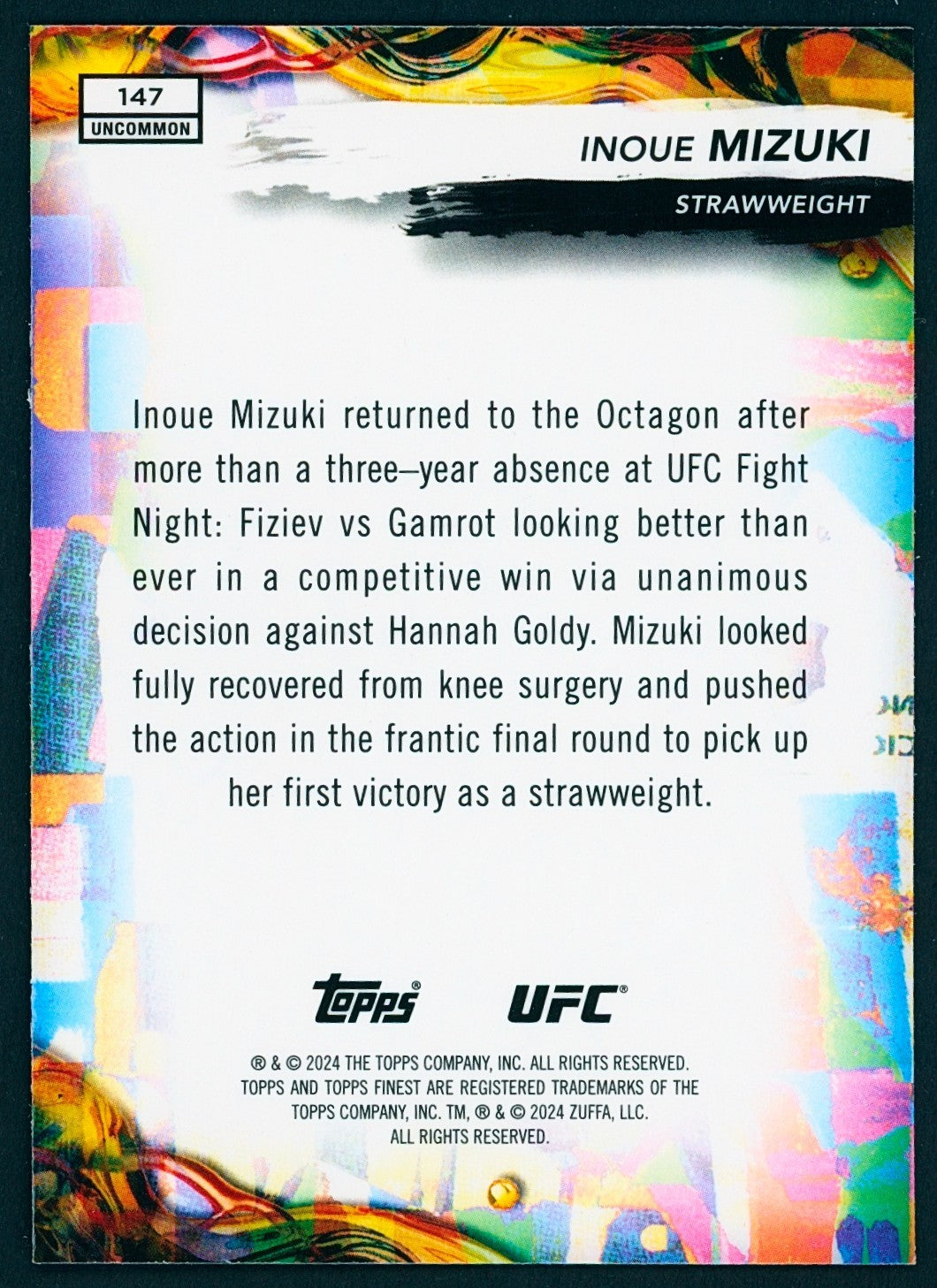 🥊 2024 Topps Finest UFC #147 Uncommon - Inoue Mizuki (RC) Rookie