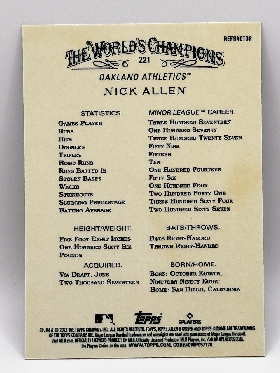 2022 Topps Allen & Ginter Chrome - #213 Nick Allen (RC) - Rookie