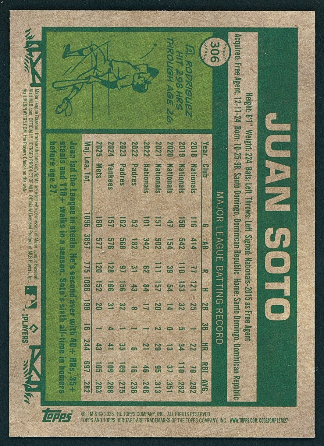 2026 Topps Heritage #306 Chrome Variation - Juan Soto - Mets