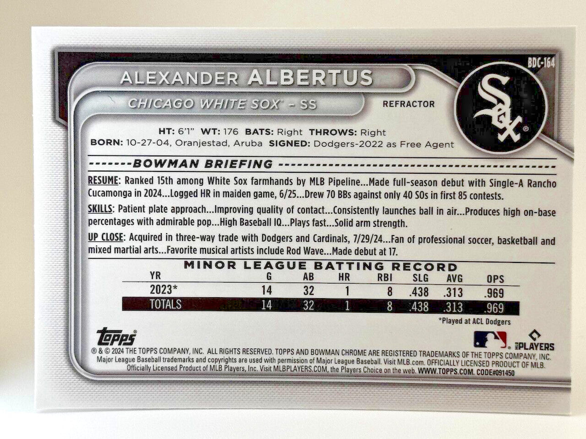 ⚾️ 2024 Bowman Draft Chrome REFRACTOR #BDC-164 Alexander Albertus - White Sox ⚾️