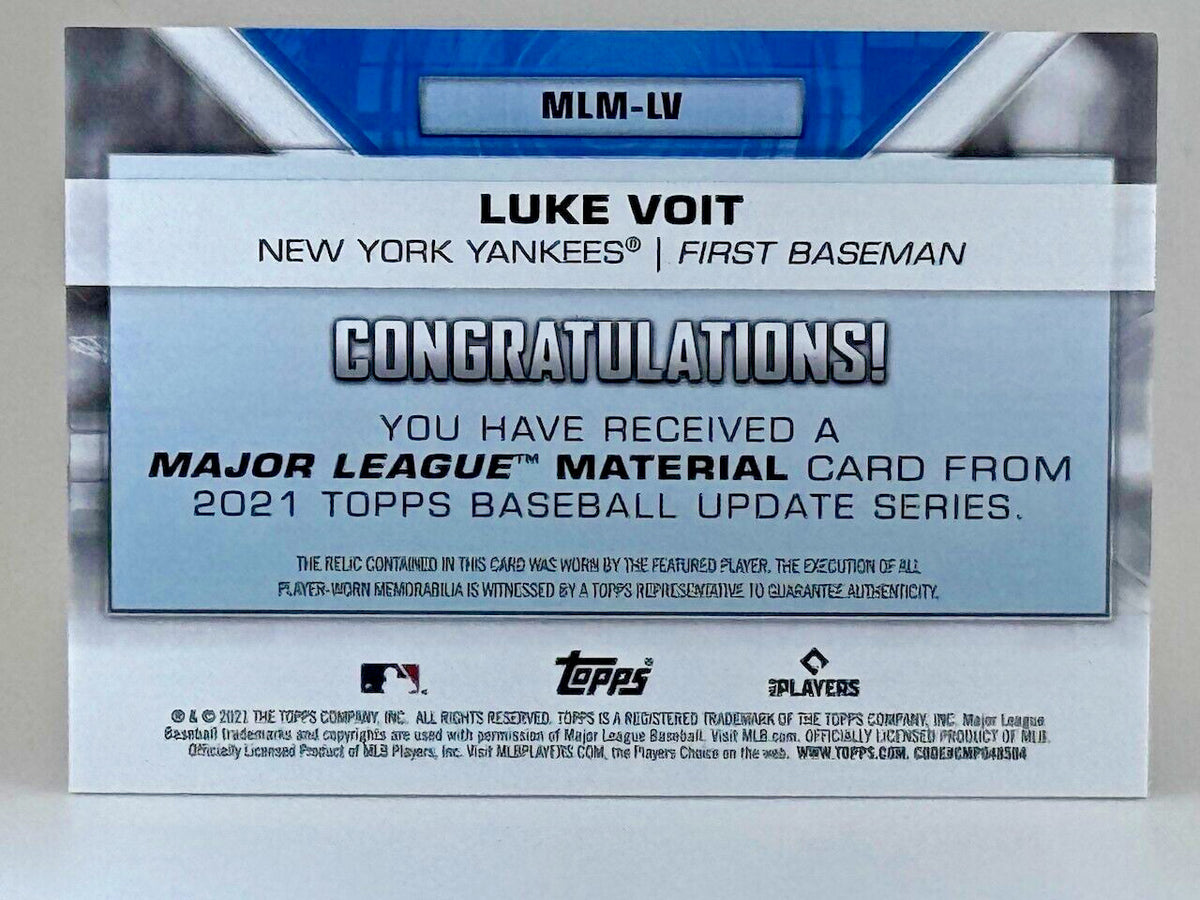 2021 Topps Update #MLM-LV Major League Materials Stripe Jersey Patch - Luke Voit