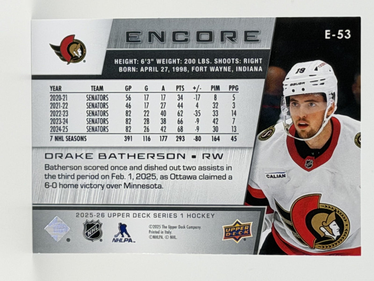 2025-26 Upper Deck Series 1 - Encore #E-53 Drake Batherson