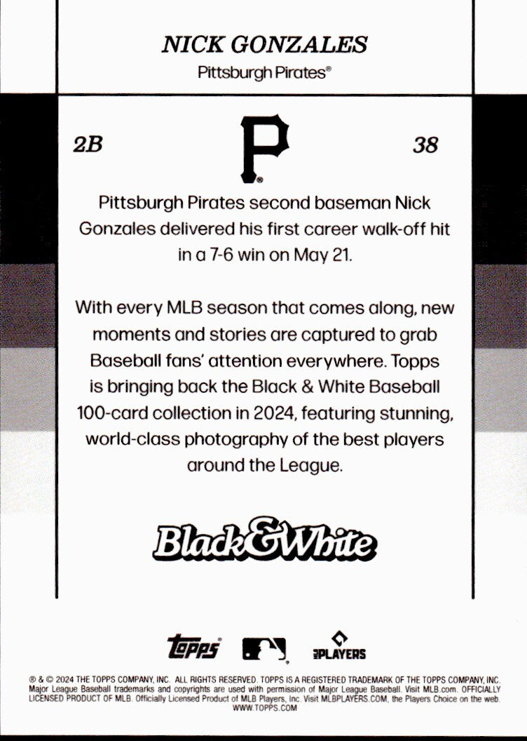 ⚾️ 2024 Topps Black & White Baseball #38 Nick Gonzales (RC) Rookie - Pirates