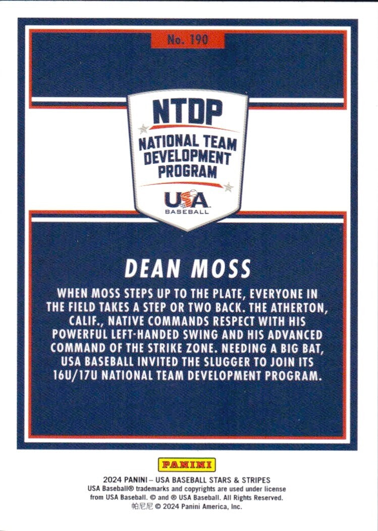 ⚾️  2024 Panini USA Baseball Stars and Stripes -  #190 Dean Moss (RC)