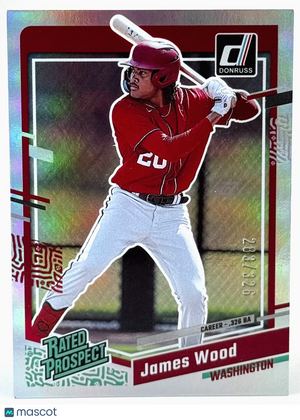 2023 Panini Donruss Rated Prospect Refractor (RC) James Woods (283/326) #80