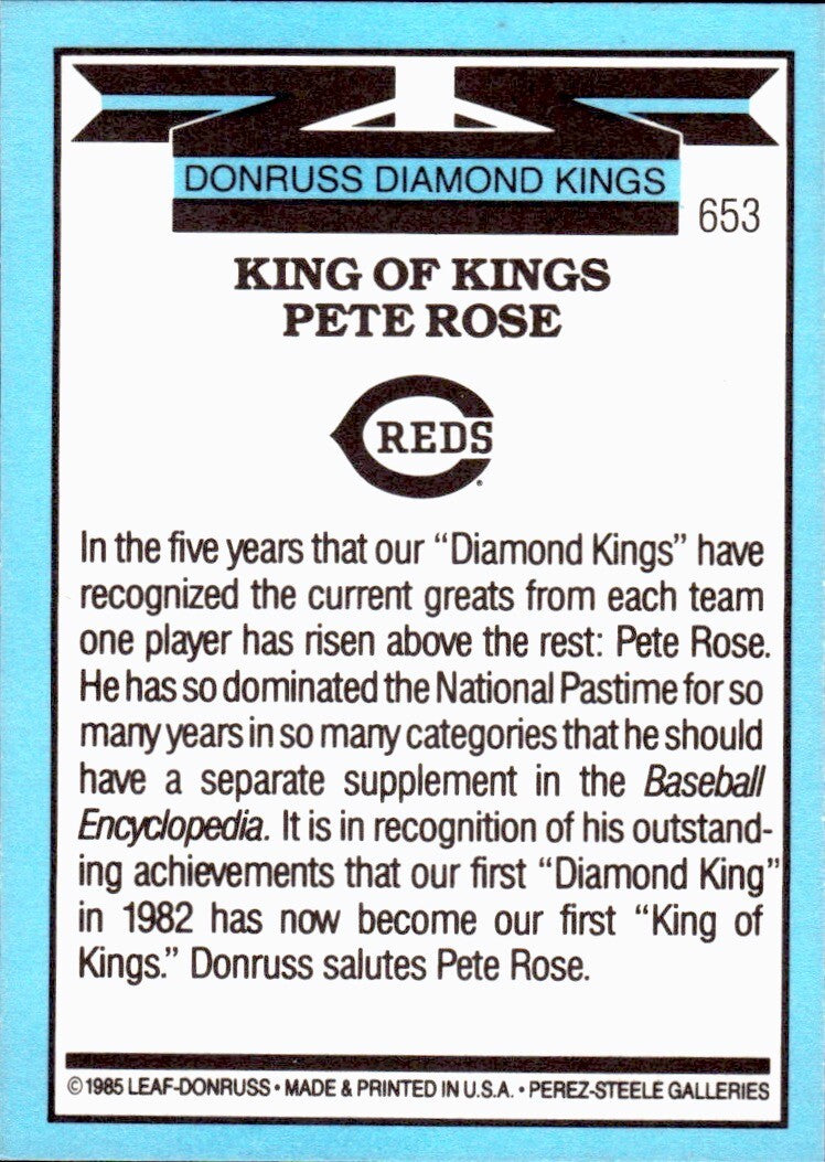 1986 Donruss KING OF KINGS #653 Pete Rose - SET BREAK