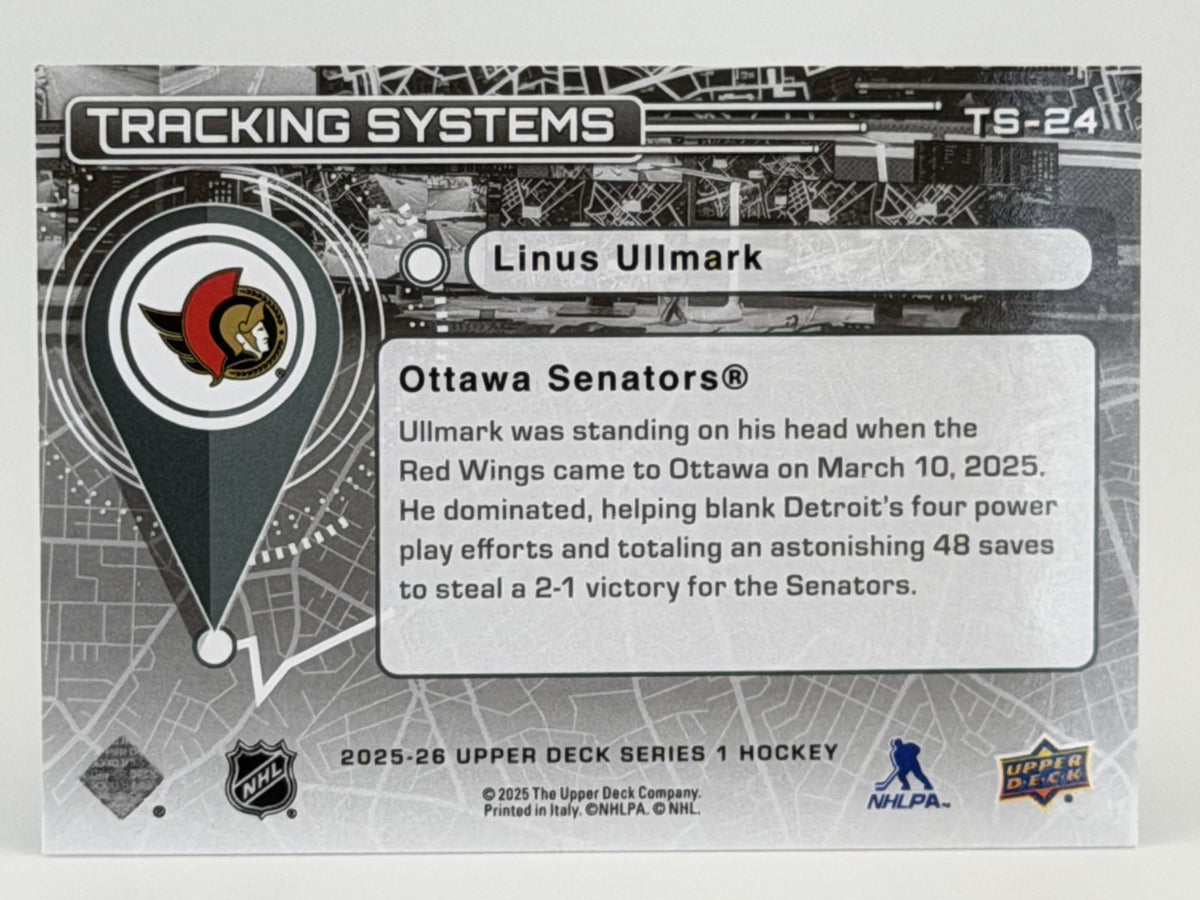 2025-26 Upper Deck Series 1 - #TS-24 Tracking Systems - Linus Ullmark