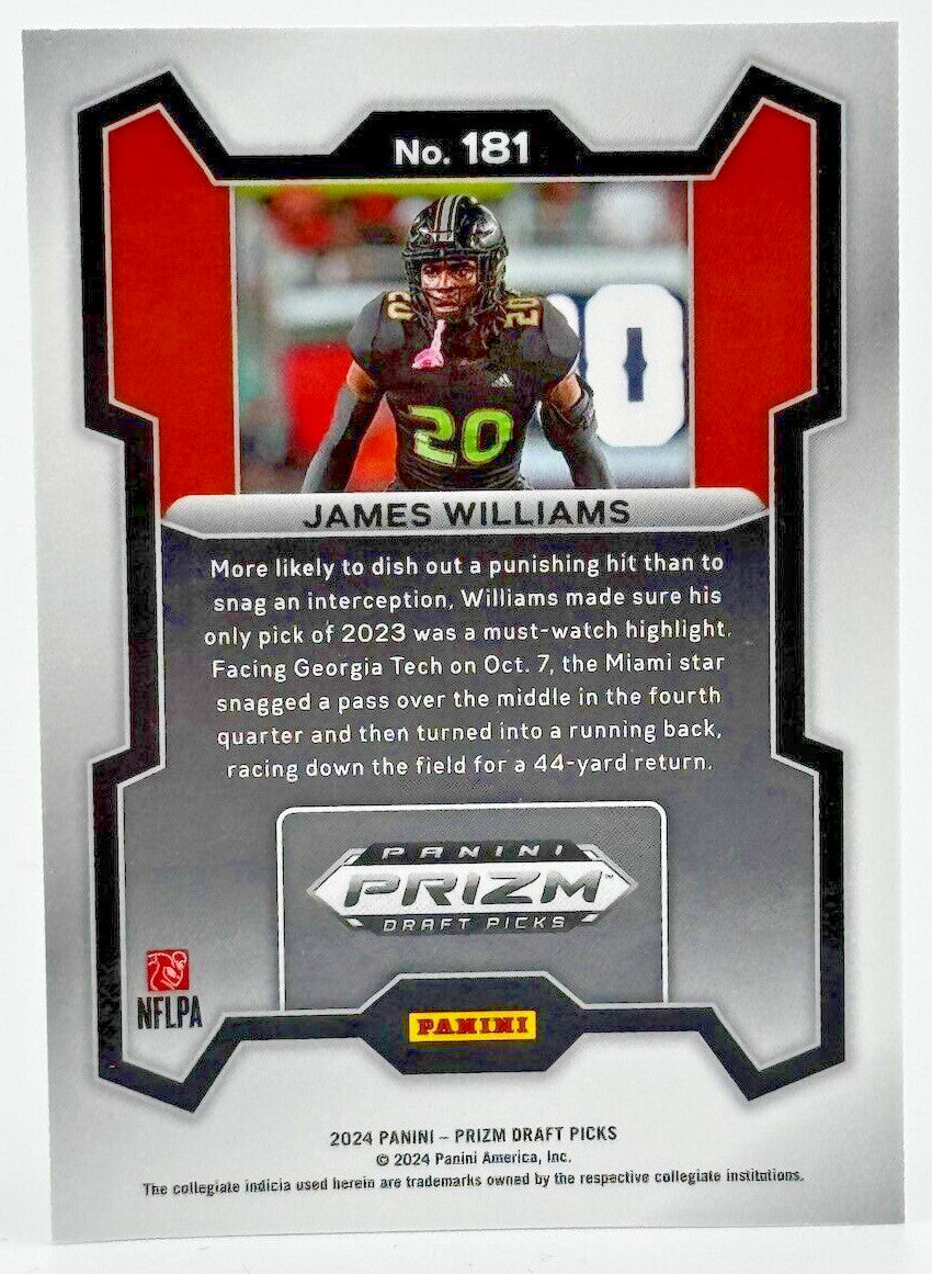 🏈 2024 Panini Prizm Draft Picks #181 James Williams (RC) Miami
