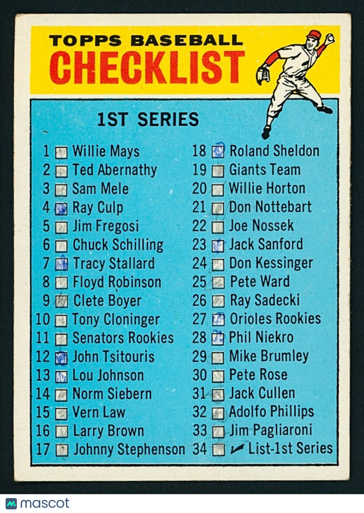 ⚾️ 1966 Topps 1st Series Checklist #34 EX - Marked