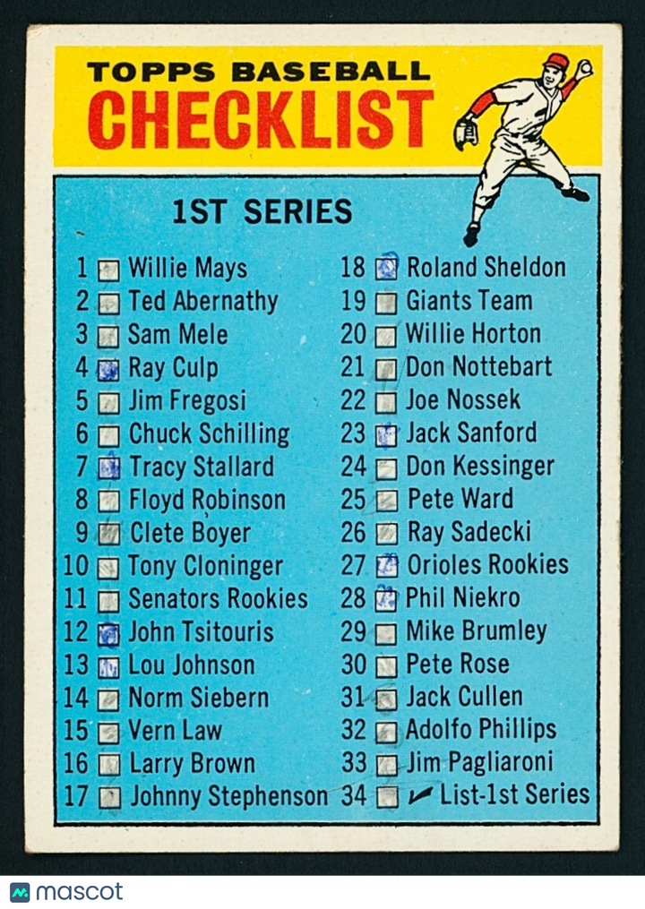 ⚾️ 1966 Topps 1st Series Checklist #34 EX - Marked
