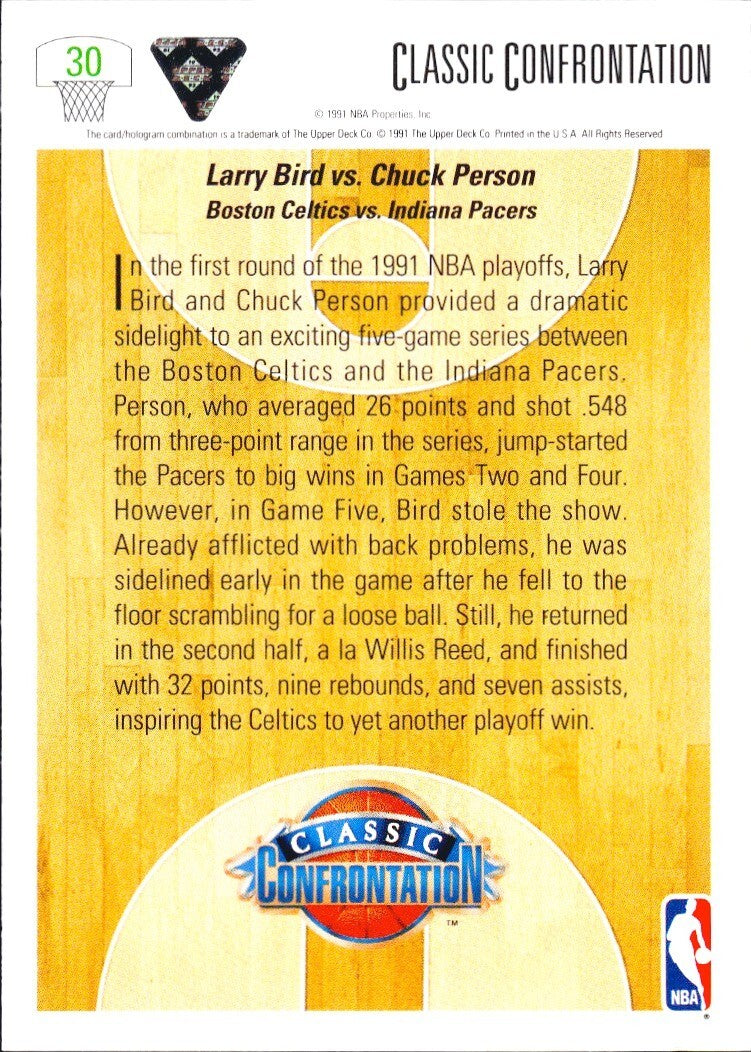 🏀 1991-92 Upper Deck - Classic Confrontation #30 Larry Bird (HOF), Chuck Person