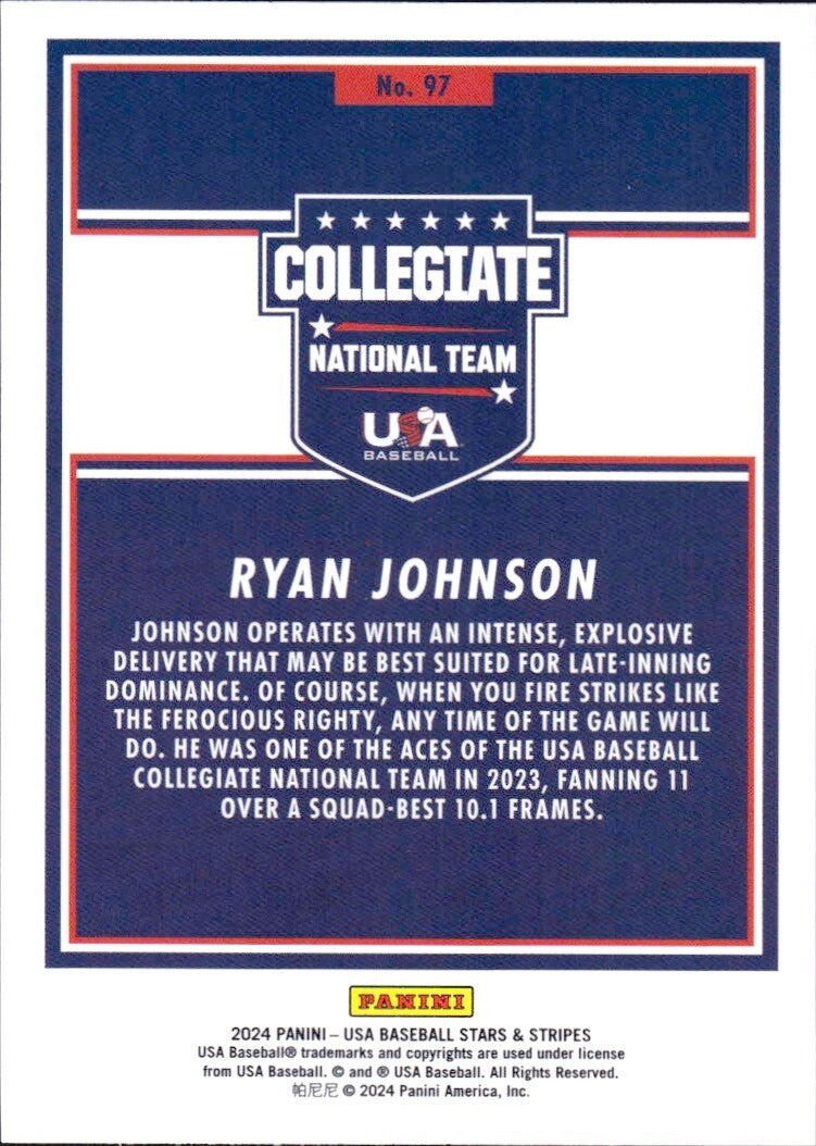 ⚾️  2024 Panini USA Baseball Stars and Stripes -  #97 Ryan Johnson (RC)