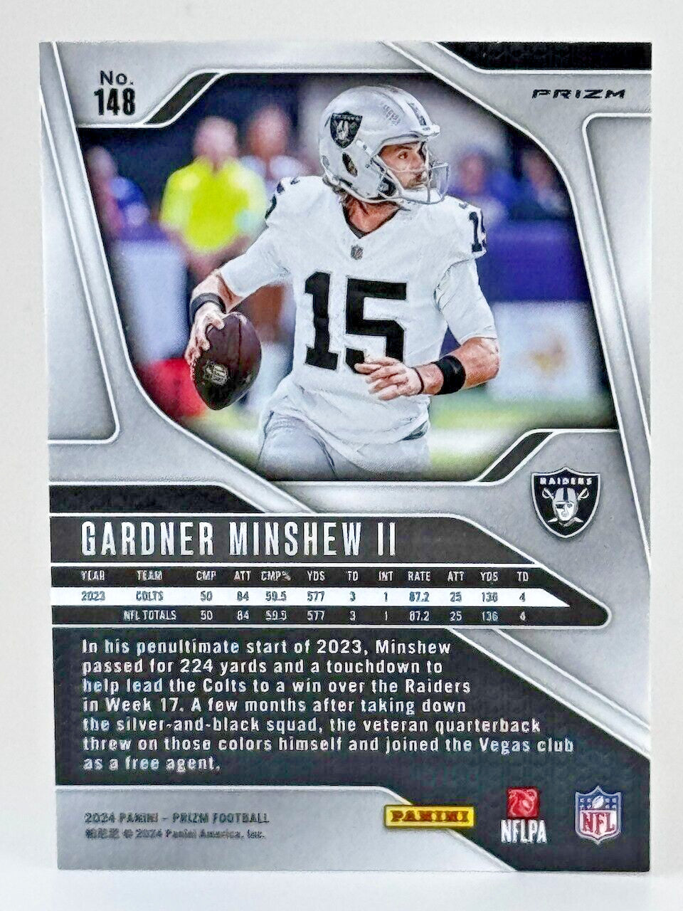 🏈 2024 Panini Prizm #148 Silver Prizm - Gardner Minshew II - Raiders