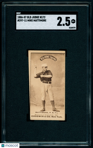 1886-87 N172 Old Judge #297-11 Mike Mattimore, Throw R Hand - NY - SGC 2+ Image+