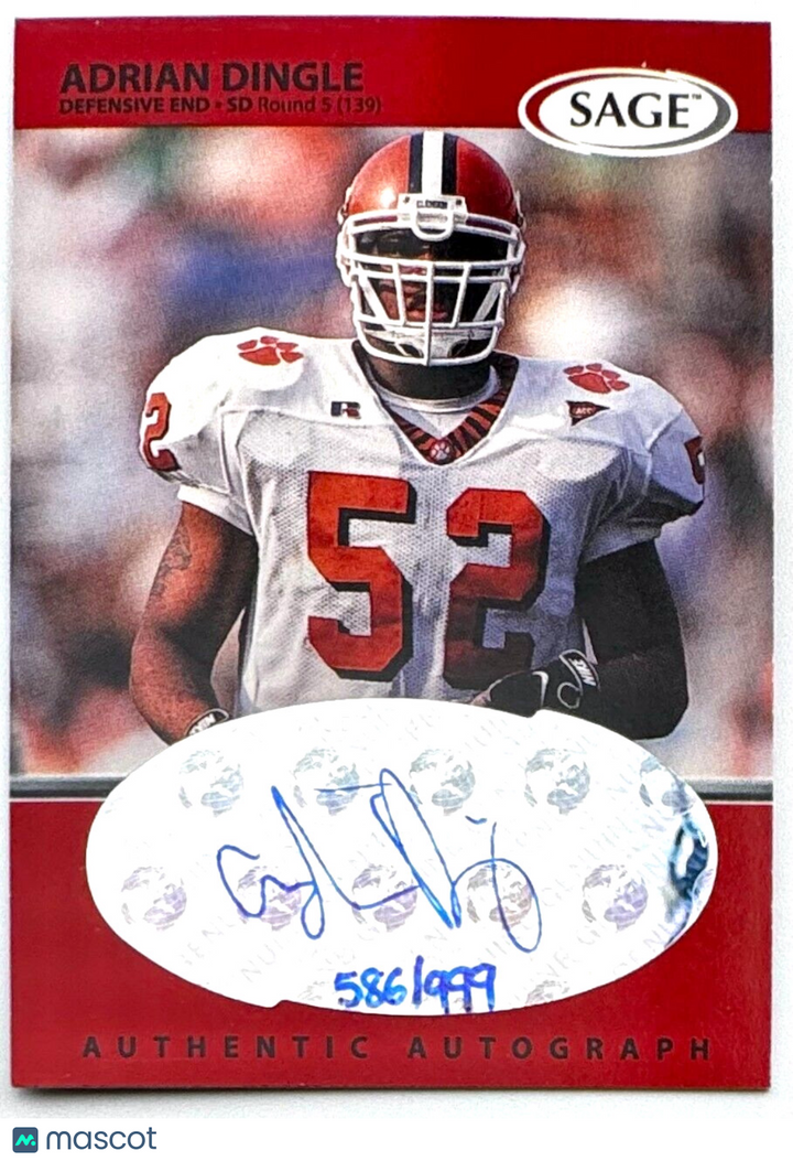 1999 SAGE #A15 Autographs Red (586/999) Adrian Dingle (RC)