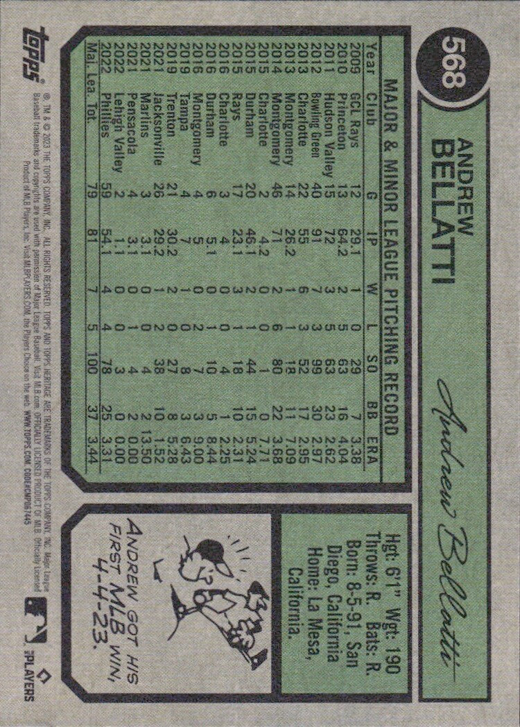 2023 Topps Heritage High Number - #568 Andrew Bellatti (RC) ROOKIE
