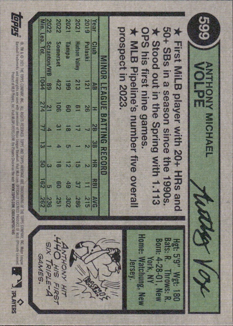 2023 Topps Heritage High Number - #599 Anthony Volpe (RC) ROOKIE