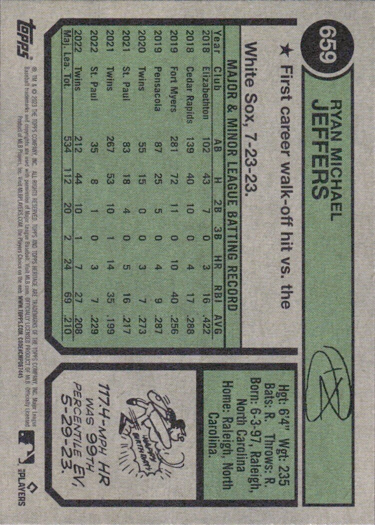 2023 Topps Heritage High Number - #659 Ryan Jeffers