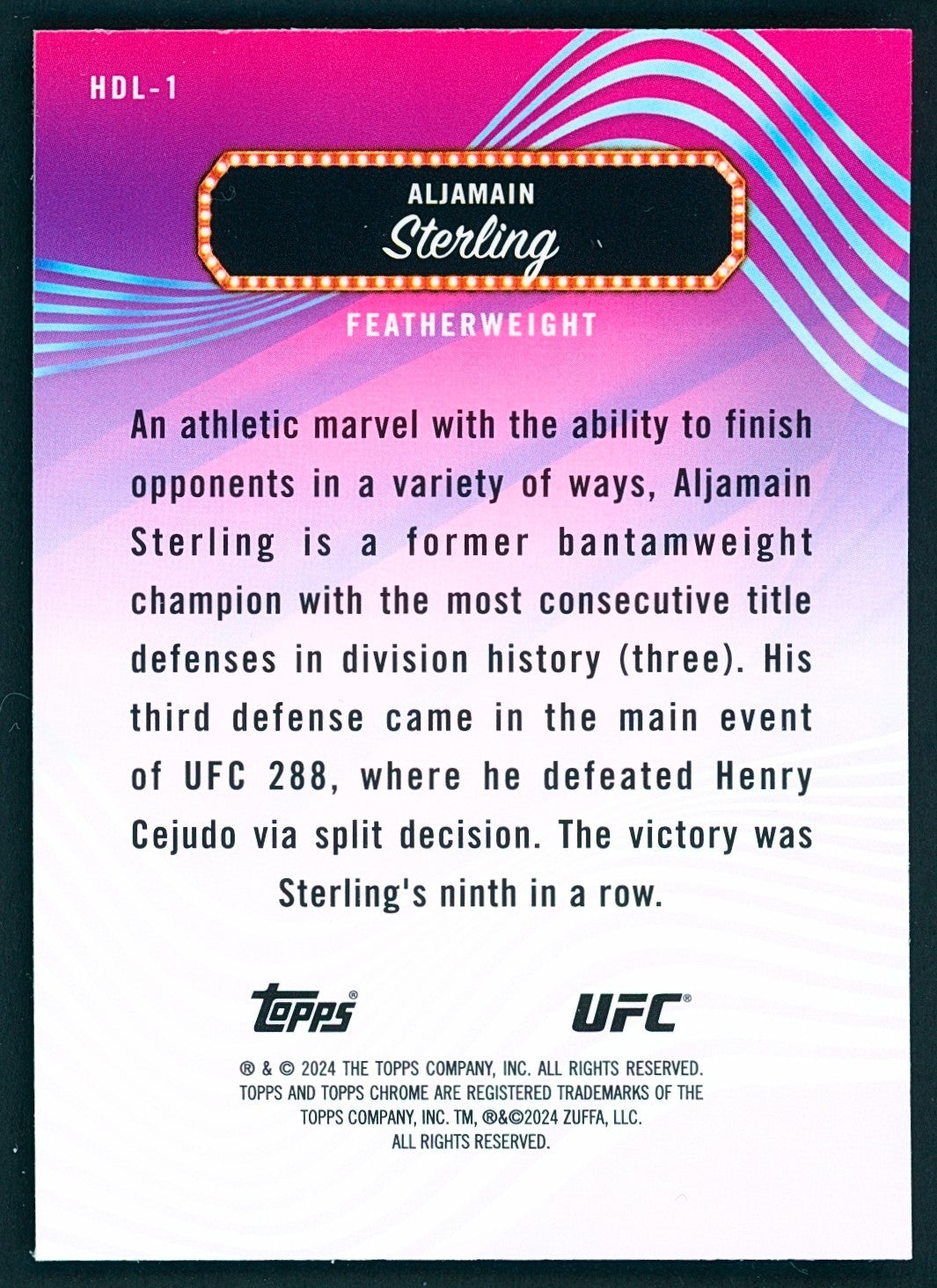 🥊 2024 Topps Finest UFC #HDL-1 Headliners Insert - Aljamain Sterling