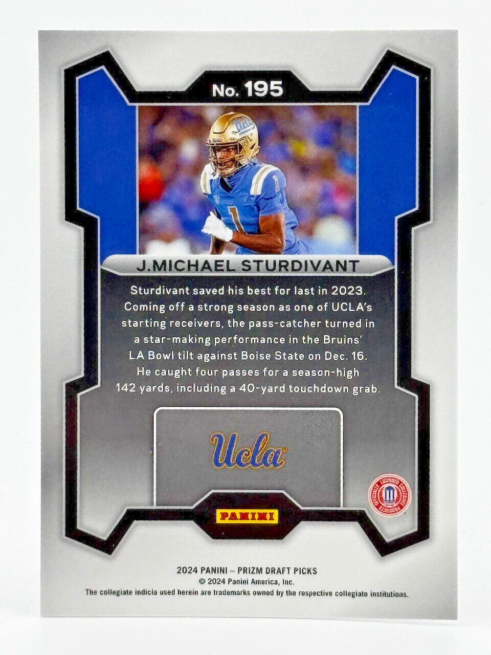 🏈 2024 Panini Prizm Draft Picks #195 Rated Rookie - J MIchael Sturdivant - UCLA