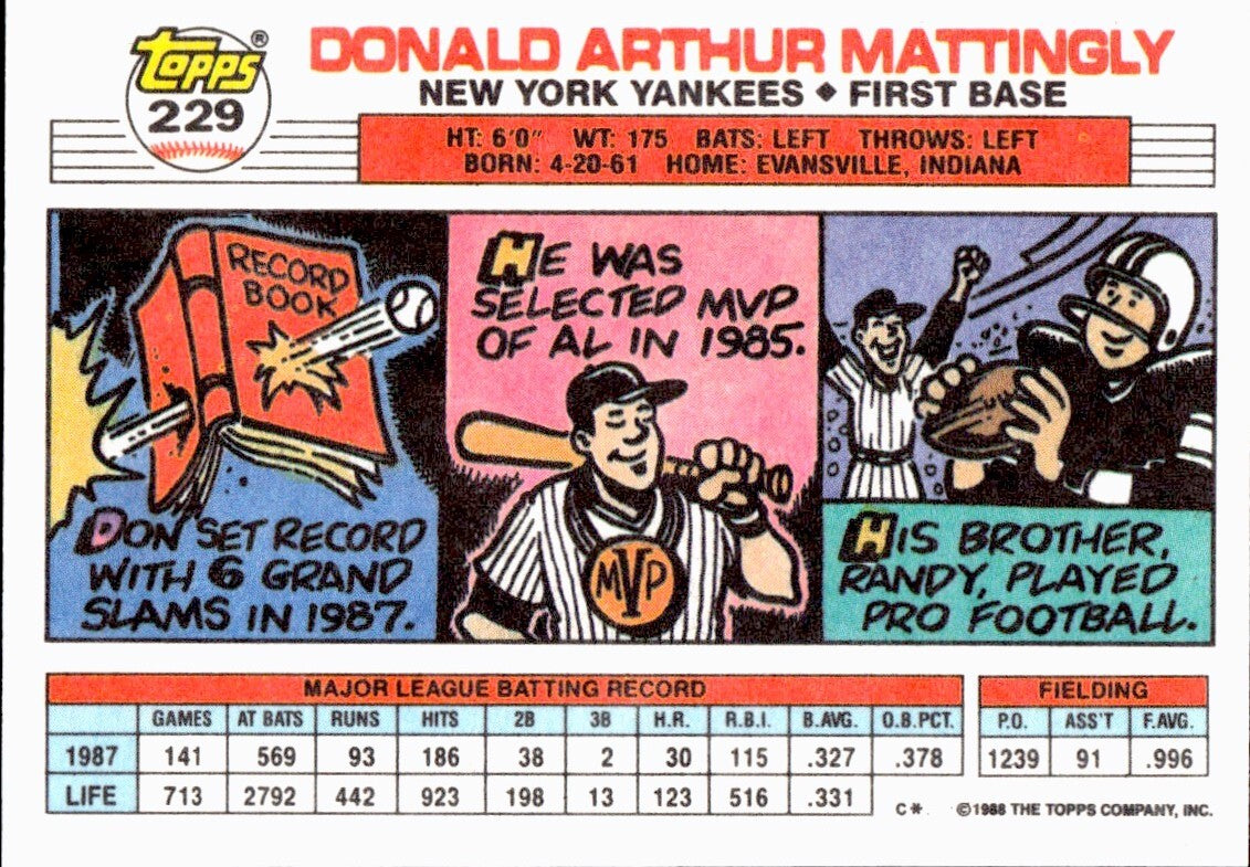 1988 Topps Big - #229 Don Mattingly - SET BREAK - Mint