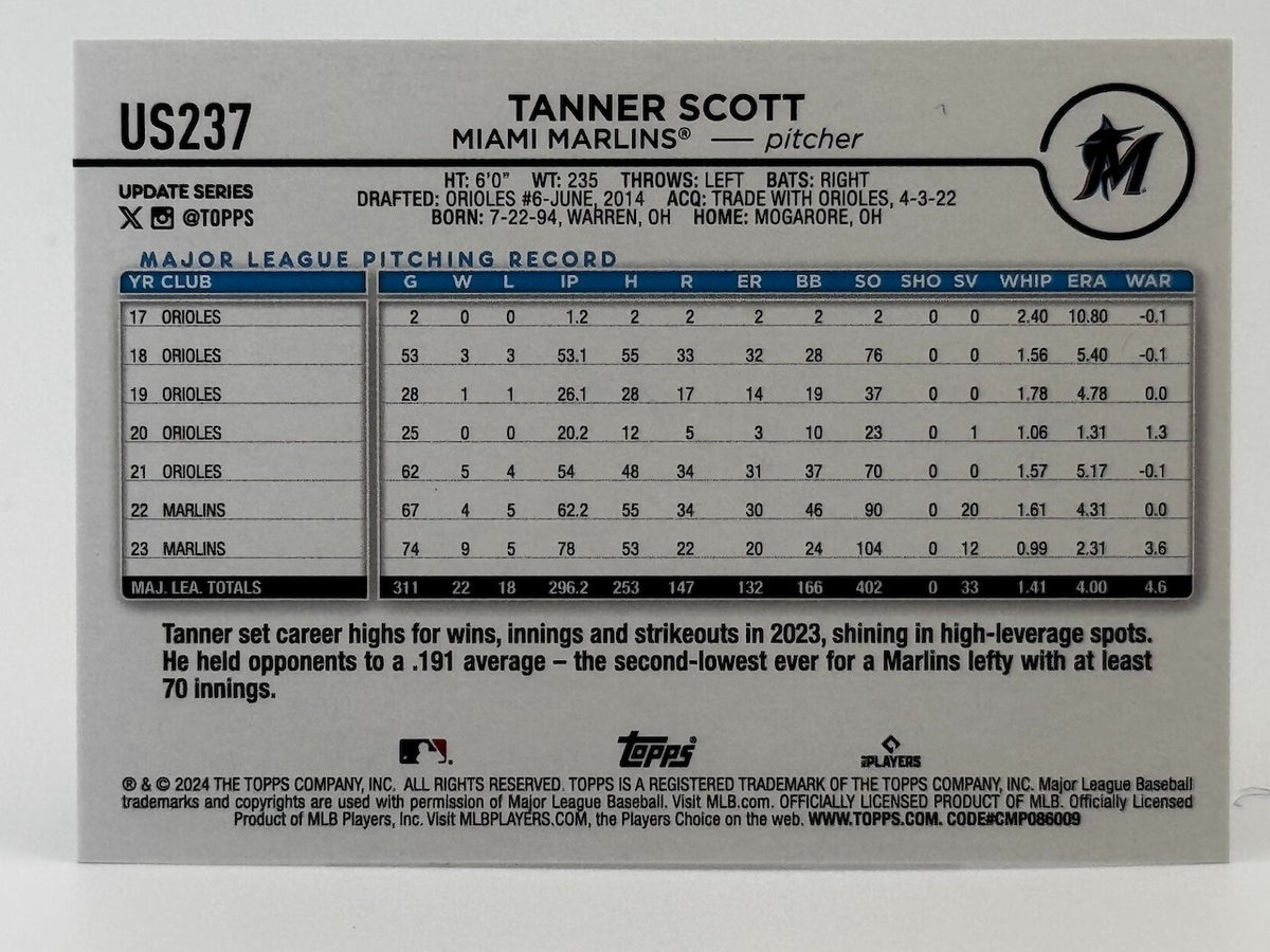 2024 Topps Update Series Chrome Refractor #US237 Tanner Scott
